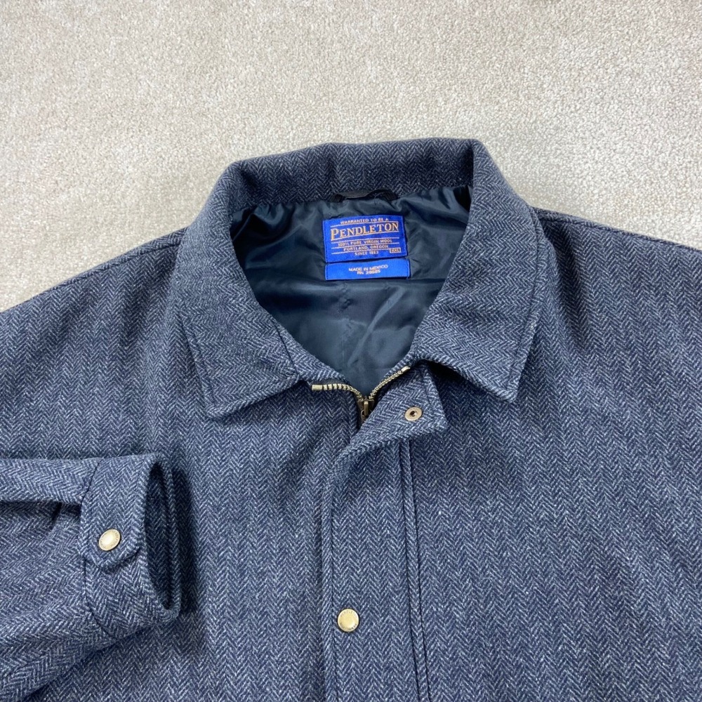 Vtg Pendleton Western Bomber Jacket Mens XXL Blue Herringbone Wool Thinsulate